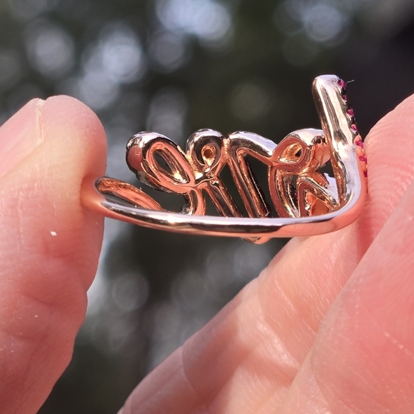 Ruby Sterling & Rose Gold LOVE Ring Sz6 - Picture 9 of 9